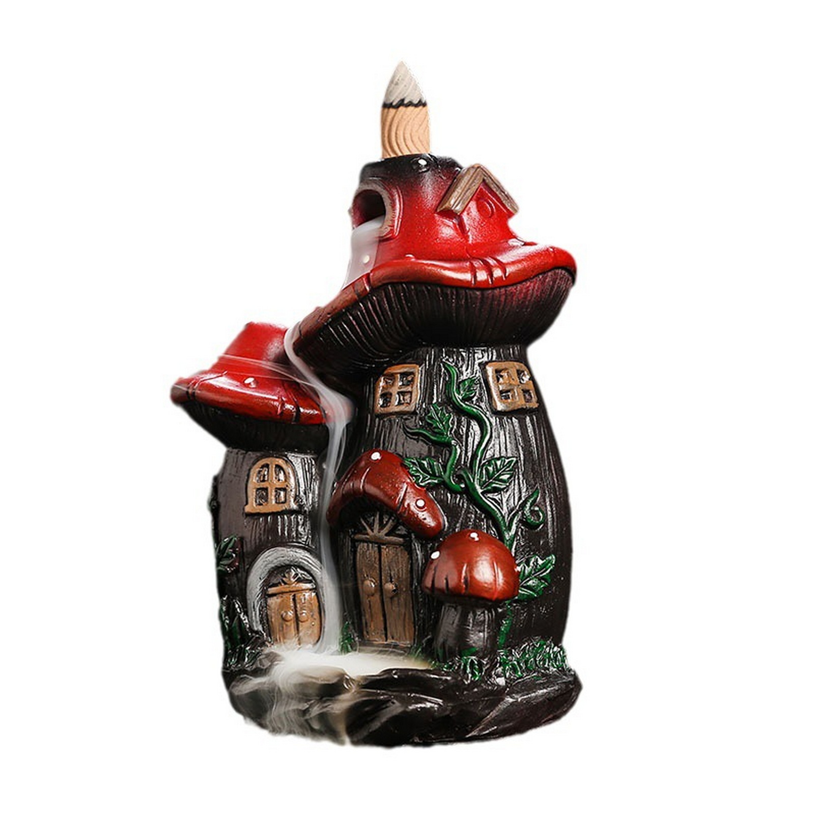 Pnellth Mushroom House Backflow Incense Burner Resin Handicraft Nature