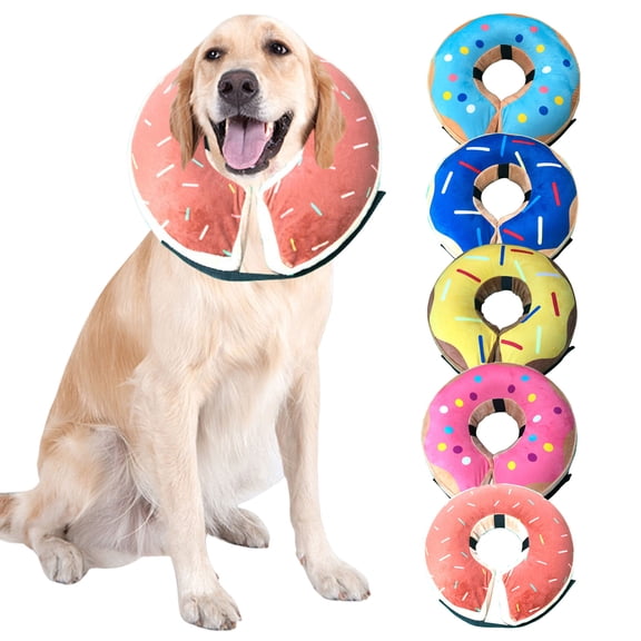 Pnellth Pet Collar Cartoon Printing Fastener Tape Adjustment Inflatable Dog Lick-Proof Collar After Surgery
