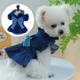 thumbnail image 1 of Pnellth Pet Dress Stylish Charming Dog Denim Dress with Large Bowknot Ruffle Sleeves Pet Outfit for Dogs Cats, 1 of 10