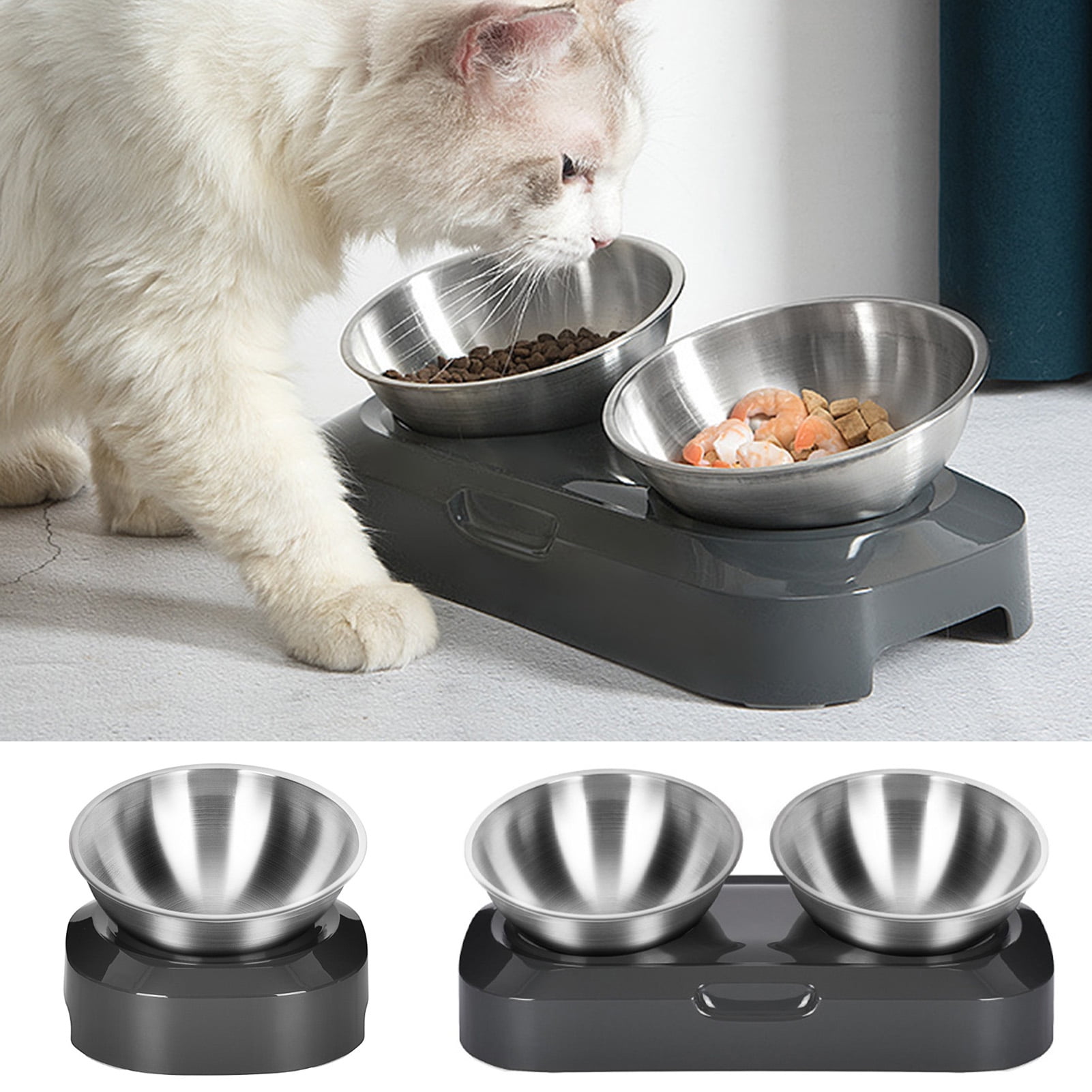Pnellth Raised Cat Food Bowls Stainless Steel Cat Bowls Elevated Tilted