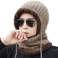 thumbnail image 1 of Pnellth Winter Hat Solid Color No Brim Hooded Cotton Thread Thickened Keep Warm Head Wear Men Neck Warmer Beanie One-piece Cap Clothing Accessories, 1 of 8