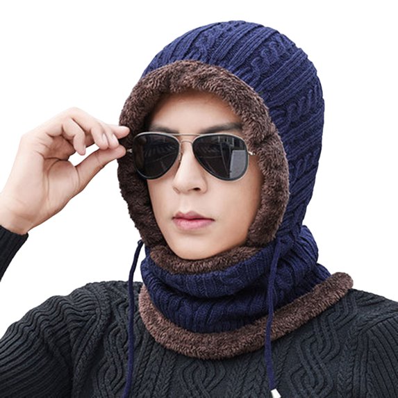 Pnellth Winter Hat Solid Color No Brim Hooded Cotton Thread Thickened Keep Warm Head Wear Men Neck Warmer Beanie One-piece Cap Clothing Accessories