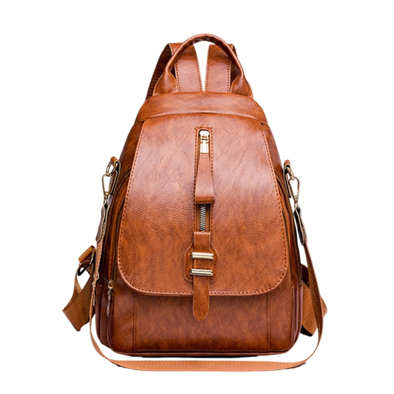 Pnellth Women Backpack Travel Bag Smooth Faux Leather Zipper 