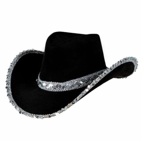 Pnellth Women Party Hat Bright Color Concave Top Wide Brim Sequin Cosplay Decorative Costume Contrast Color Dance Show Props Western Cowboy Hat Headwear