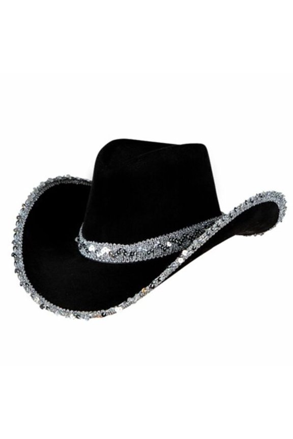 Women Party Hat Bright Color Concave Top Wide Brim Sequin Cosplay Decorative Costume Contrast Color Dance Show Props Western Cowboy Hat Headwear