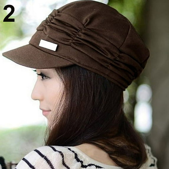 Pnellth Women Pleated Peaked Cap Hat Casual Outdoor Sports Travel Sunhat Coffee