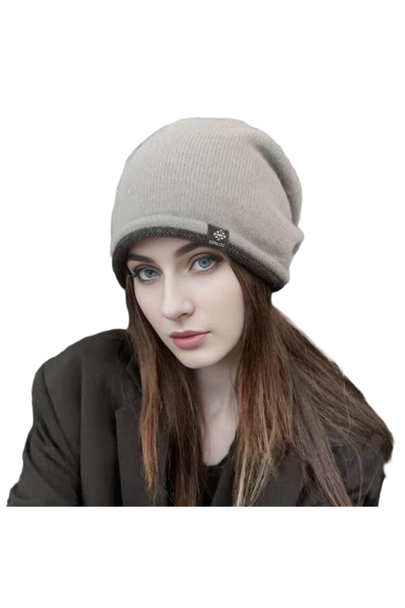Women Winter Hat Knitted Elastic Thick Warm Soft Cold Resistant No Brim Beanie Baggy Solid Color Lady Cap