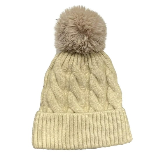 Pnellth Women Winter Hat Knitted Thick Solid Color Plush Ball Soft Windproof Heatn Retention Twisted Texture Elastic No Brim Unisex Outdoor Beanie