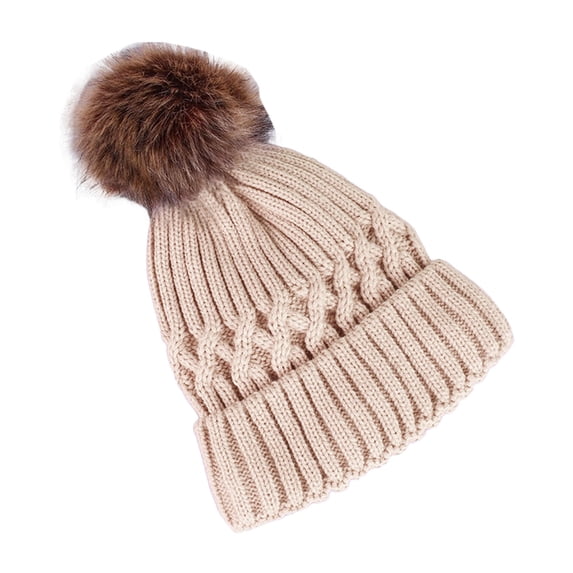 Pnellth Wool Knitted Hat Thick Fur Ball Decoration Keep Warmer Solid Color Winter Casual Women Skiing Beanies for Daily Wear
