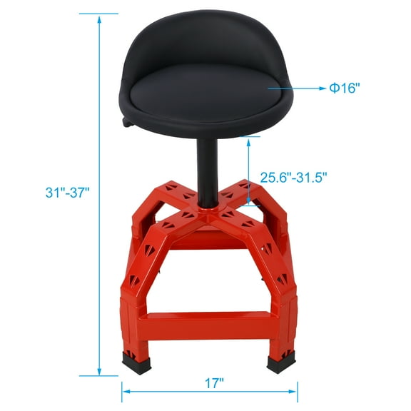 Pneumatic 360 Degree Swivel Stool,Mechanics Rolling Creeper Seat,Heavy Duty Mechanics Stool,Red,Red Steel
