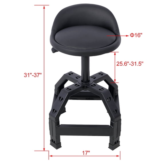 Pneumatic 360 Degree Swivel Stool, Mechanics Rolling Creeper Seat, Heavy Duty Mechanics Stool,black,