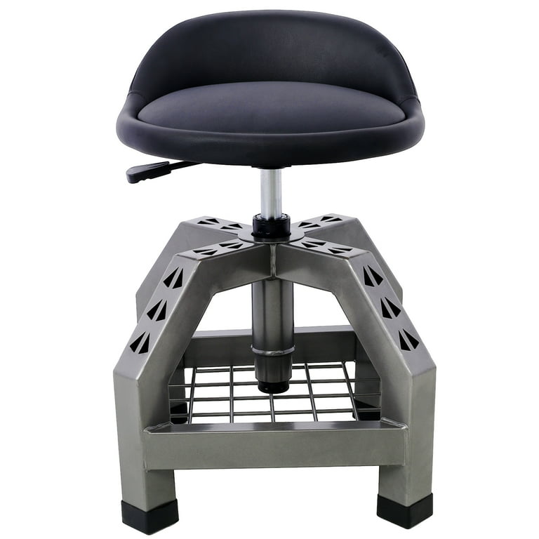 Pneumatic 360 Degree Swivel Stool Mechanics Rolling Creeper Seat Heavy Duty Rolling Mechanics Stool Shop Stool with Casters Gray