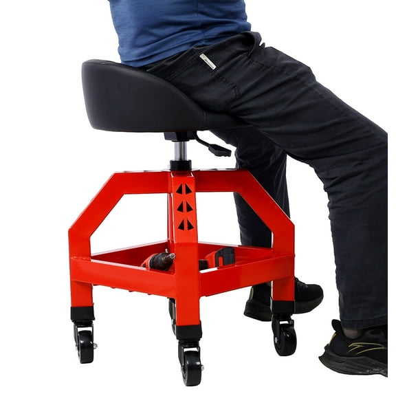 Pneumatic 360 Degree Swivel Stool, Mechanics Rolling Creeper Seat, Heavy Duty Rolling Mechanics Stool, Shop Stool with Casters yellow