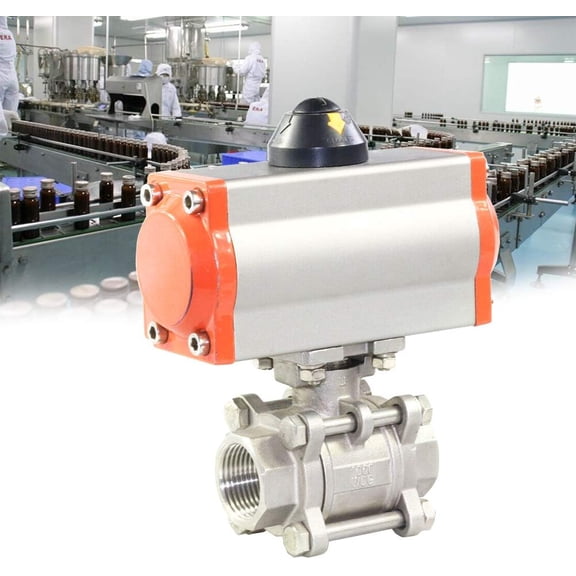 Pneumatic Actuated Ball Valve, 1/2'' 3-Piece Single Acting Air Actuated Stainless Steel Air Return Ball Valve Actuator for Food, Beverage, Medicine & Chemical Industrial