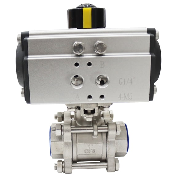 Pneumatic Actuator Ball Valve Stainless Steel 304 PTFE Pneumatic Control Three Piece Thread