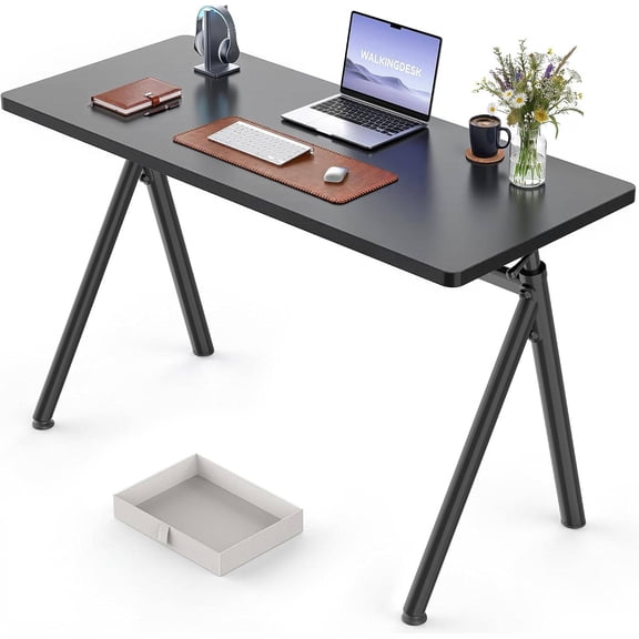 Pneumatic Adjustable Standing Desk, 4-Leg Fixed Frame for Walking Pad or Treadmill 40" Computer Desk with Fabric Drawer, Black
