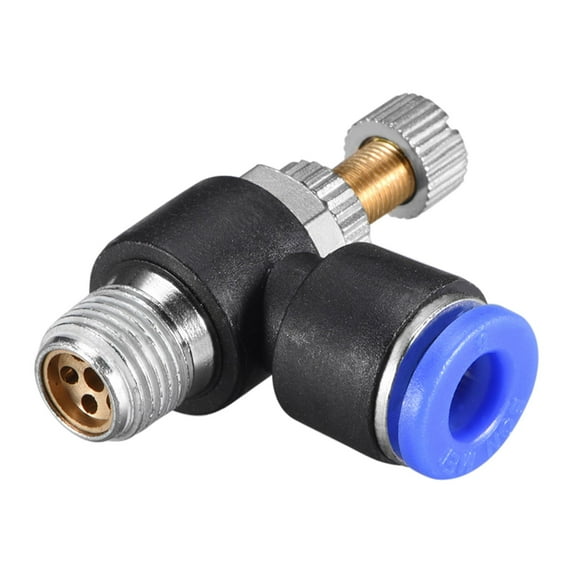 Pneumatic Air Flow Control Valve,Elbow,6mm OD x G 1/8 Male Thread,Blue 6pcs