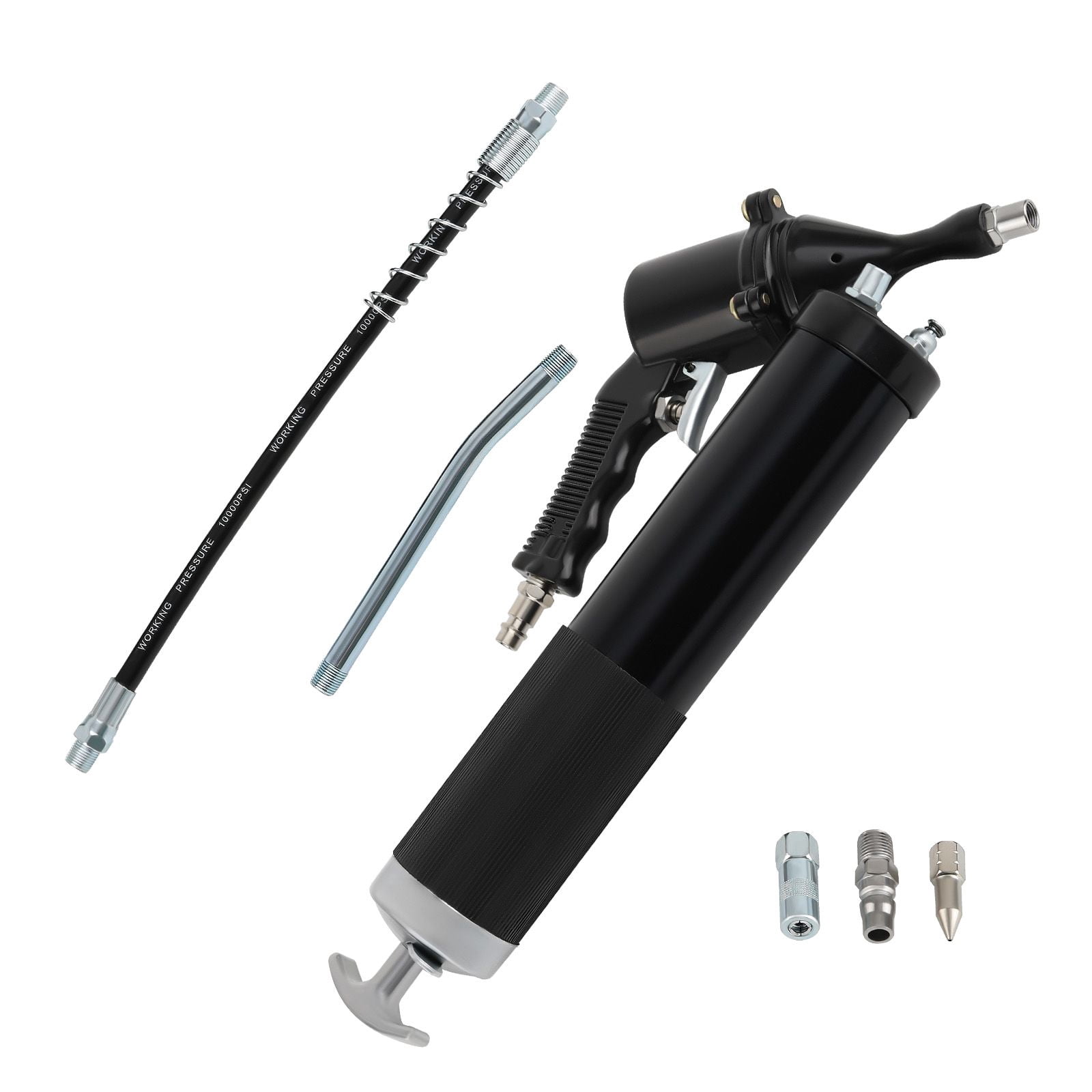Pneumatic Air Operated Grease Gun 6000 PSI Heavy Duty Aluminum 14 oz Capacity with Flex Hose for Vehicle Lubrication, Tractors, Chassis, Ball Joints and Machinery, SKU 52618290