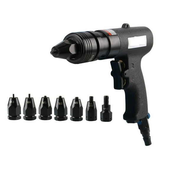 Pneumatic Air Rivet Nut Gun Tool Short Barrel Air Hammer Kit Insert Thread Pull Setter Riveting Nuts Tool For M3 M4 M5 M6 M8 M10 M12 Nuts