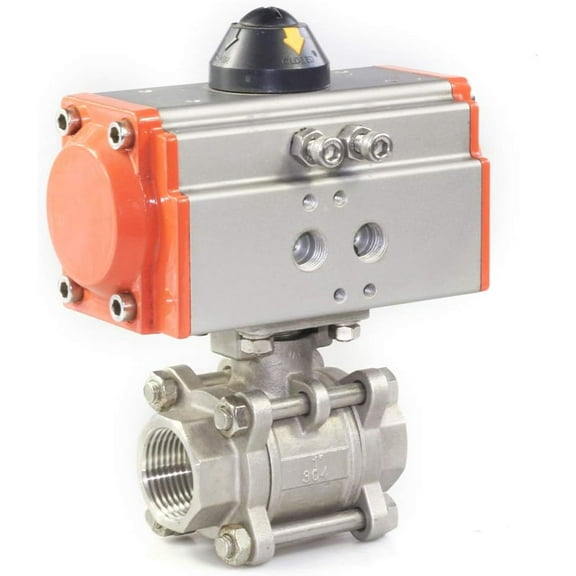 Pneumatic Ball Valve Actuator 2" Stainless Steel Three-Piece Pneumatic Actuated Ball Valve Double Acting Air Return Air Actuated Ball Valve Automatic Control System (2'' DN50 Double-acting Valve)