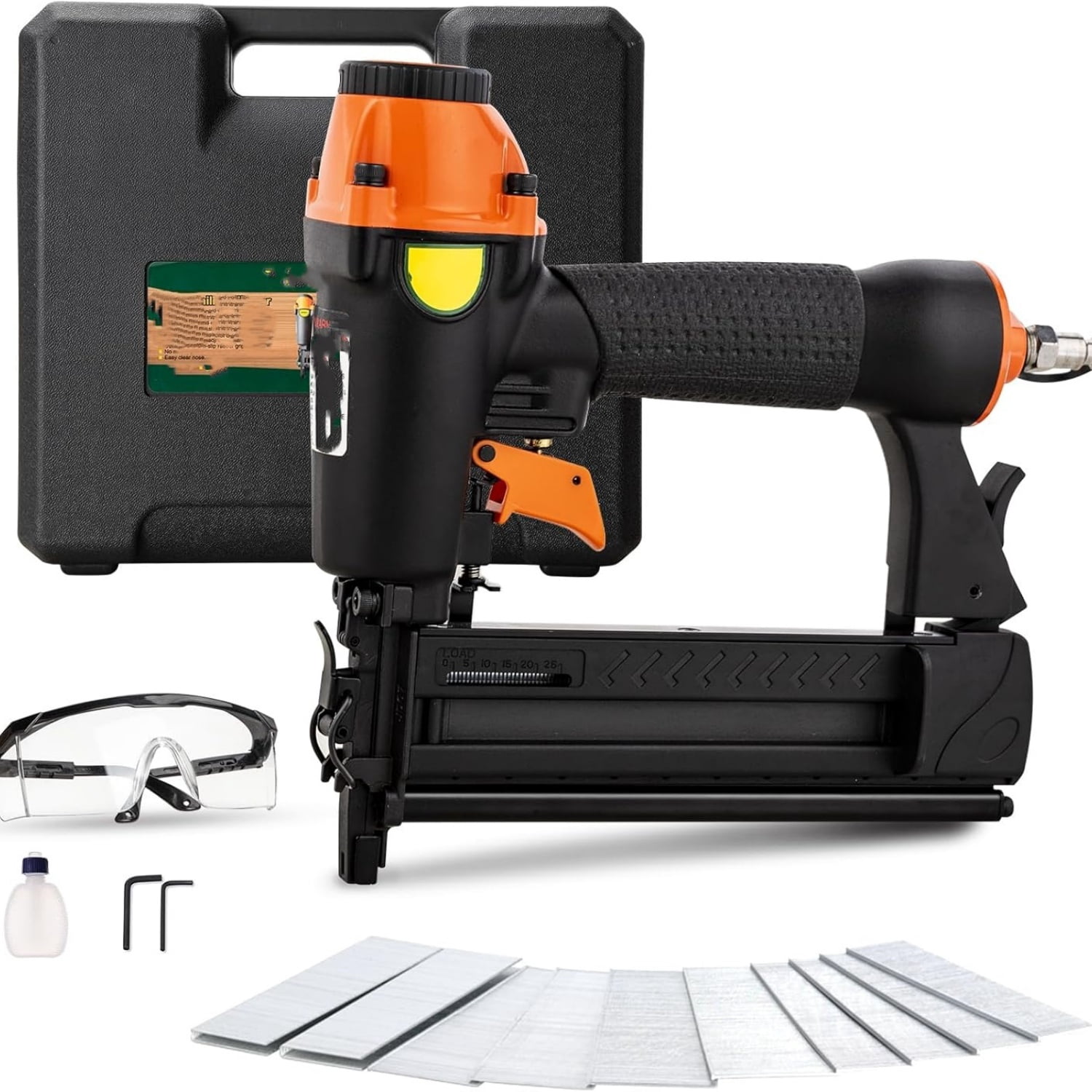 Pneumatic Brad Nailer,18 Gauge,2 in 1 Air Nail Gun Staple Gun,Accepts 2 Inch Brad Nails and Crown 1-5/8 inch Staples,with Carrying Case and 1000pcs Nails,for Carpentry, DIY,Woodworking