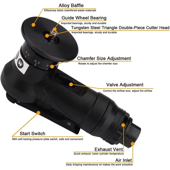 Pneumatic Chamfering , Portable Tool for Metal 45 Degree Beveling Deburring