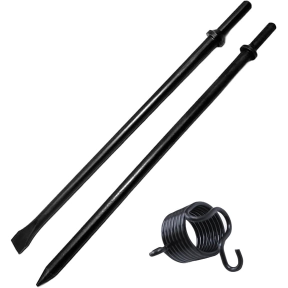 Pneumatic Cold Chisel Set, 3/4" Width 18" Long Air Pneumatic Hammer with Air Hammer Spring, Flat and Point Chisels with Round Collar for Concrete and Tile, Air Hammer Punch Chipping Bits Tool