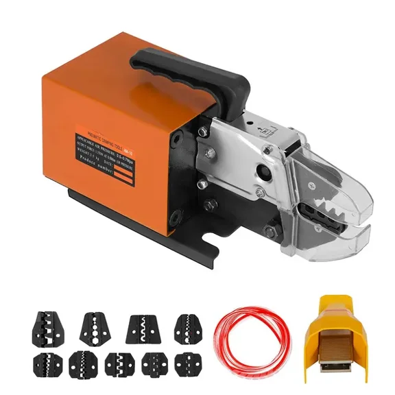 Pneumatic Crimping Tool Am-10, Air Powered Wire Terminal Crimping Machine Crimping Up To 16mm2, Pneumatic Crimper Plier Machine with 10 Sets Of Dies for Many Kinds of Terminals