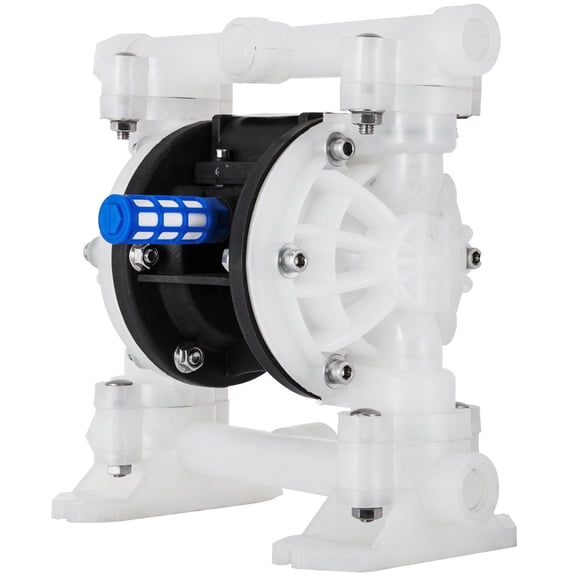 Pneumatic Dual Diaphragm Pump 1/2 Inch Inlet Outlet Polypropylene Pump Body 8.8 GPM Flow Rate 120 PSI Max Pressure PTFE Diaphragm Transfer Pump for Oil Diesel Lubricating Oil Low Viscosity Fluids
