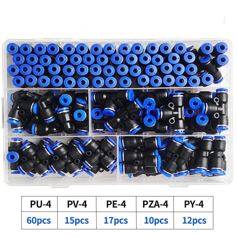 Pneumatic Fittings, Air Hose Quick Connectors, Push-In Fitting Kits for 5/32“, 1/4”, 5/16“, and 3/8” OD Tubing
