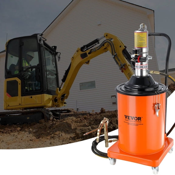 Pneumatic Grease Pump, 5 Gallon (20L) Air Operated with 13ft High-Pressure Hose & Grease Gun, 50:1 Ratio Portable Lubrication System with Wheels - for Automotive & Industrial Maintenance