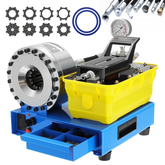 Pneumatic Hose Crimper for 3/8'' to 1-1/4'' Hoses Crimping, Portable Hydraulic Hose Crimping Machine with 1.6L(0.43Gal) Oil Tank & 8 Dies (10-31mm), R1/R2/Oil/Gas/Water/Auto AC Hoses Crimp Tools