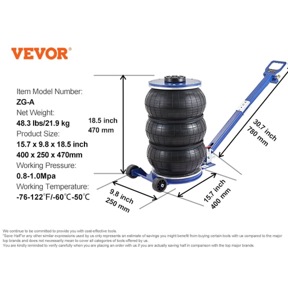 Pneumatic Jack 3 Ton/5 Ton Triple Bag Air Jack Quick Lift Heavy Duty Car Repair Jacks Folding Rod Jacks with Two Wheels