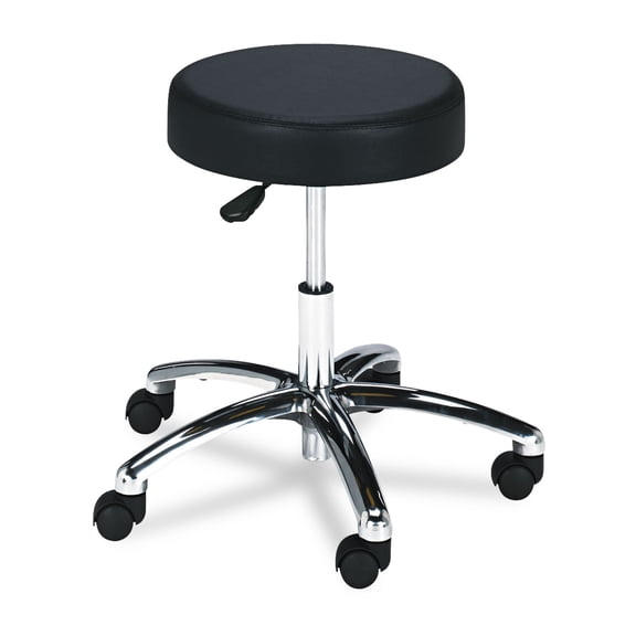 Safco Products Lab Stool Pneumatic Lift Black Chrome Base Height Adjustable Base Easy to Clean Vinyl Stool