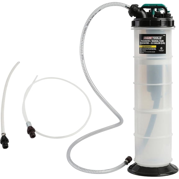 Pneumatic/Manual Fluid Extractor, 2.5 Gallon (9.5L) Oil Extractor Pump, for Coolant, Transmission, and Power Steering Fluid, 2 Dipstick Adapters, 5ft Hose