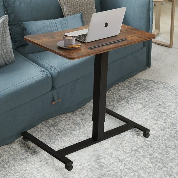 Pneumatic Mobile Desk, Gas-Spring Height Adjustable Sit to Stand Desk, Overbed Laptop Table Computer Cart with Lockable Wheels, Rolling Desk, Portable Work Table for Home, Office