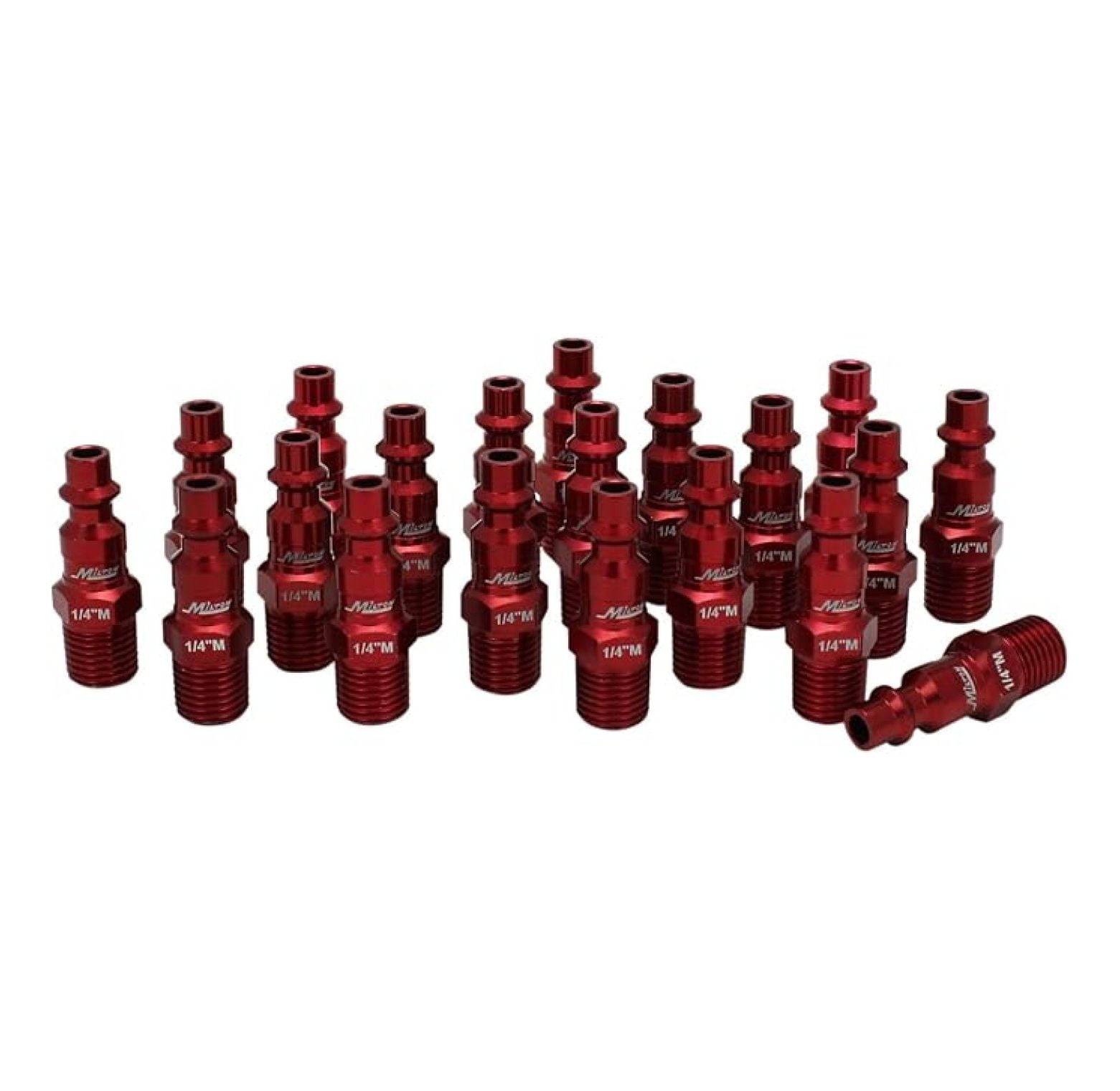 Pneumatic Plugs 1/4" NPT Male - ColorFit M-Style, Red (20 Pack) - Air Compressor Fittings, Quick Connect Air Hose Couplers, Industrial Pneumatic Accessories