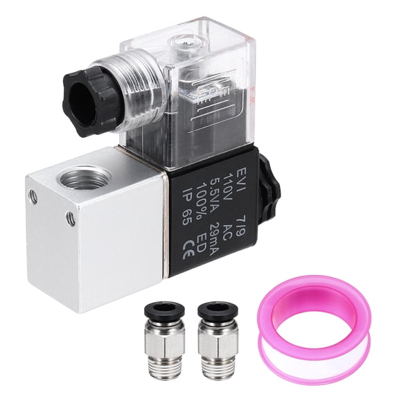 Pneumatic Solenoid Valve, 1/4 Inch NPT 110VAC 2 Way Aluminum Electric Air Valve with Connectors and Tape