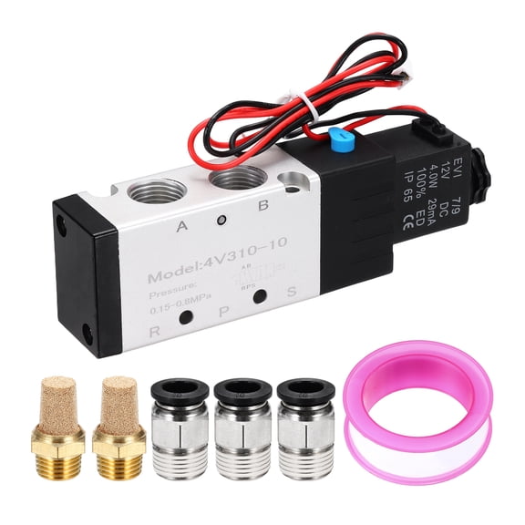 Pneumatic Solenoid Valve, 3/8 Inch NPT 12V 5 Way Aluminum Electric Air Valve with Connectors