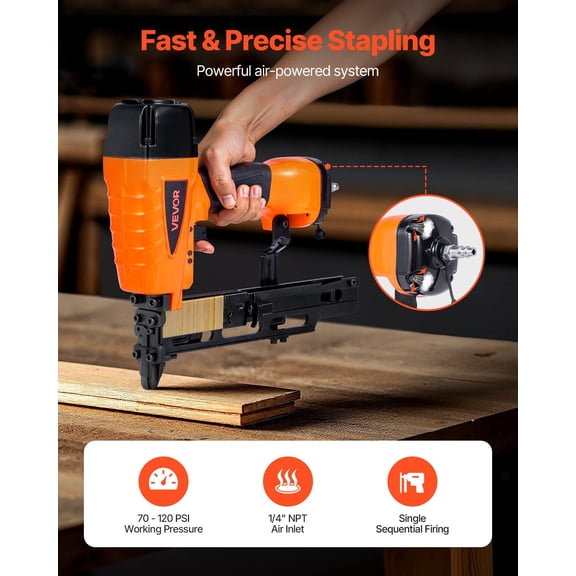 Pneumatic Staple Gun,16 Gauge 7/16-"Medium Crown Pneumatic Stapler 1"to 2"Length,70-120PSI Heavy Duty Air-Powered Staple Gun for Roof Decking,Wall Sheathing,Fencing&Subflooring