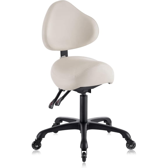 Pneumatic Swivel Rolling Saddle Chair with Wheels and Ergonomic Back Support for Hair Stylist  Dental Hygienist  Hygienic Clinic    Massage  Home  Office -