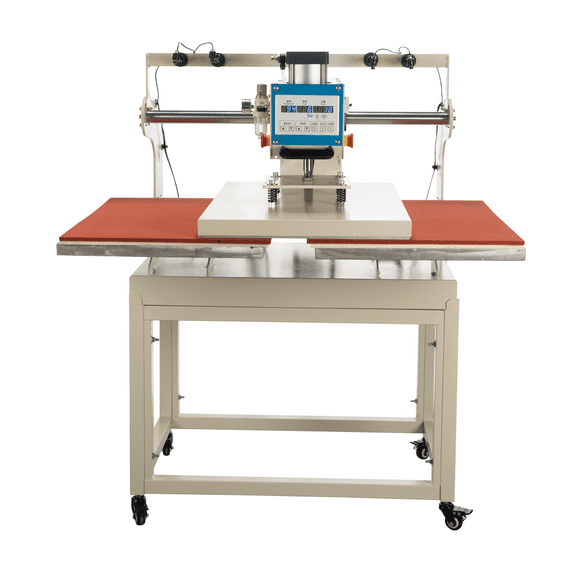 Pneumatic Up Sliding Dual Platen Heat Press Machine with 4 Infrared Positioning, 20" x 28" Heat Plate, White