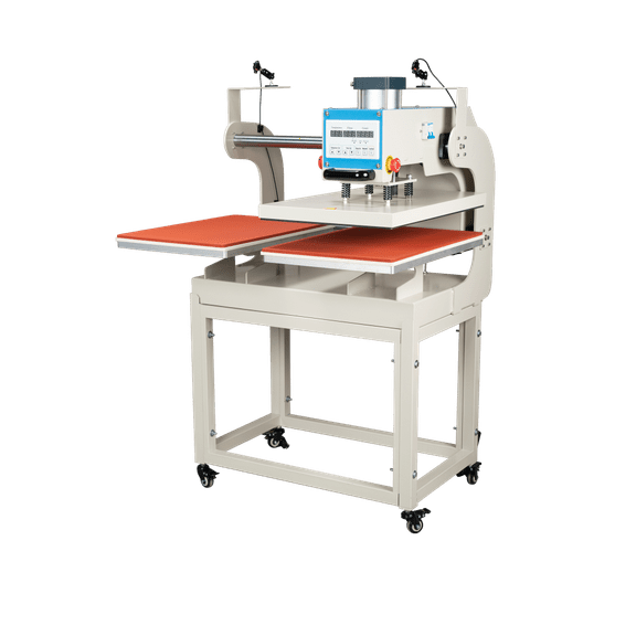 Pneumatic Up Sliding Dual Platen Heat Press Machine with Infrared Positioning, 16" x 24" Heat Plate, White + Blue