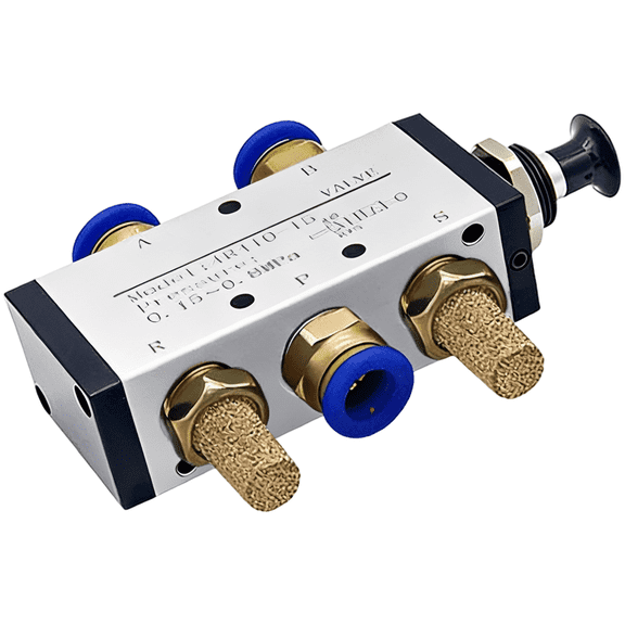 Pneumatic Valve 5-Way 2-Position Manual Control, 1/2 Inch NPT Inlet Air Flow Selector, Sturdy Aluminum Alloy Body, with 8mm Connector & Silencer, 2.99 x 1.38 x 0.87 in for Industrial Air Systems