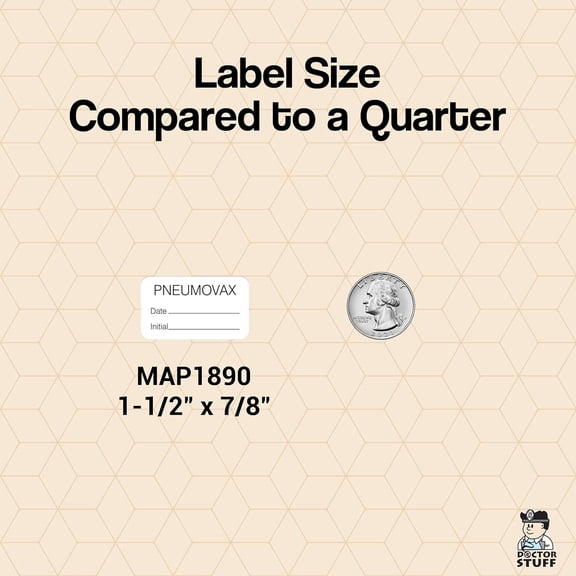 Pneumovax Vaccine Label 1-1/2" x 7/8" White/Black, Immunization Chart Sticker with Date and Initial Fields, Permanent Adhesive, 250 Stickers/Box,