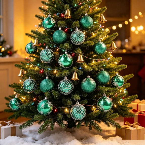 Pnmtdaia 16Pcs Emerald Green Shatterproof Christmas Ball Ornaments Set, Assorted Hanging Baubles with Glitter, Mirror Smooth and Lattice Patterns for Xmas Tree Wreath Holiday Home Party Decoration