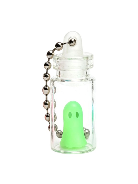 2.4 Inch Cute Mini Luminous Ghost in Clear Glass Bottle Keychain, Spooky-Cute Tiny Resin Ghost Ornament with plastic Ball Chain for Bag Purse Backpack Halloween Goth Decor Accessory