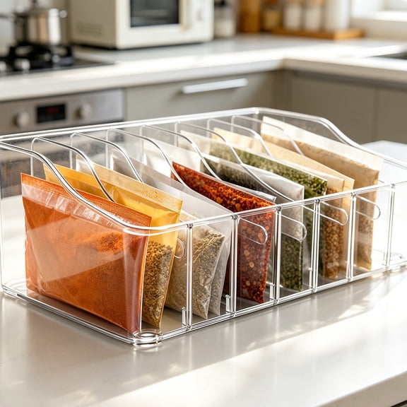Pnmtdaia Clear Seasoning Organizer Box, Adjustable Compartment Kitchen Storage for Spice Packets Gravy Mix Small Packets Cabinet Countertop 22cm