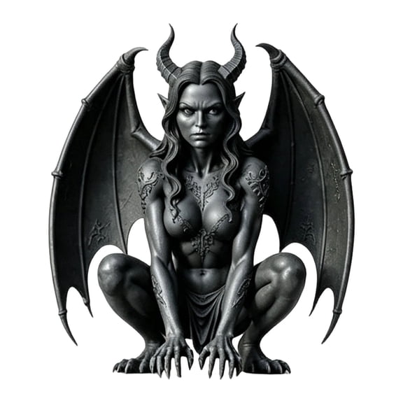 Pnmtdaia Exquisite Female Horned Gargoyle Squatting Resin Statue Gothic Witchcraft Halloween Desktop Ornament Dark Themed Home Shelf Tabletop Decorative Display Piece