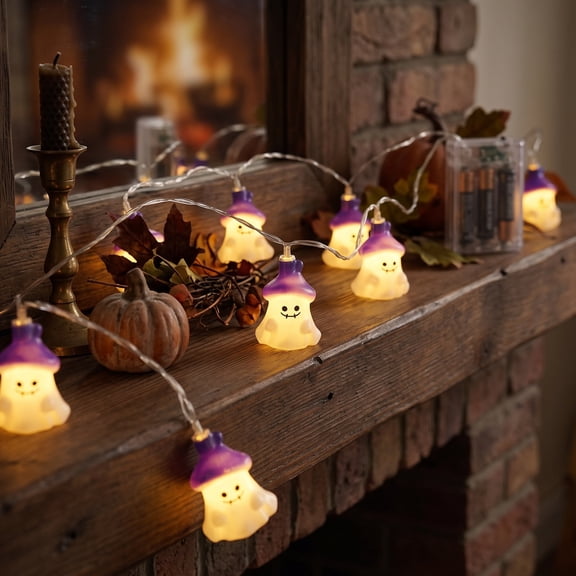 Pnmtdaia Ghost Shaped Halloween String Lights, 9.84ft Purple Gradient Cute Ghost LED Fairy Lights for Halloween Bedroom Party Window Curtain Mantel Ambient Decor